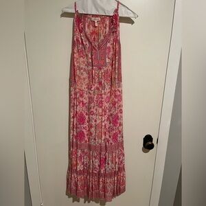 Floral Pink Midi Silk Dress